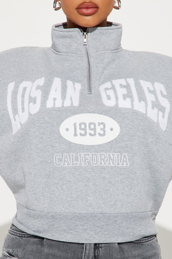 Los Angeles Half Zip Sweatshirt - Heather Grey