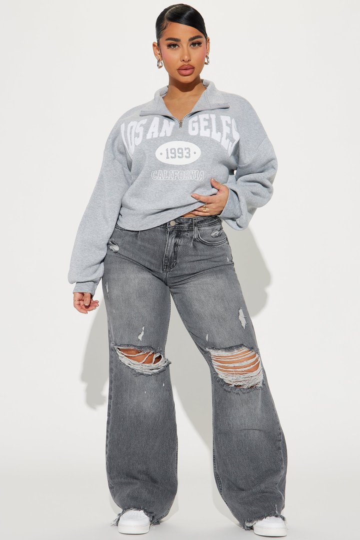 Los Angeles Half Zip Sweatshirt - Heather Grey
