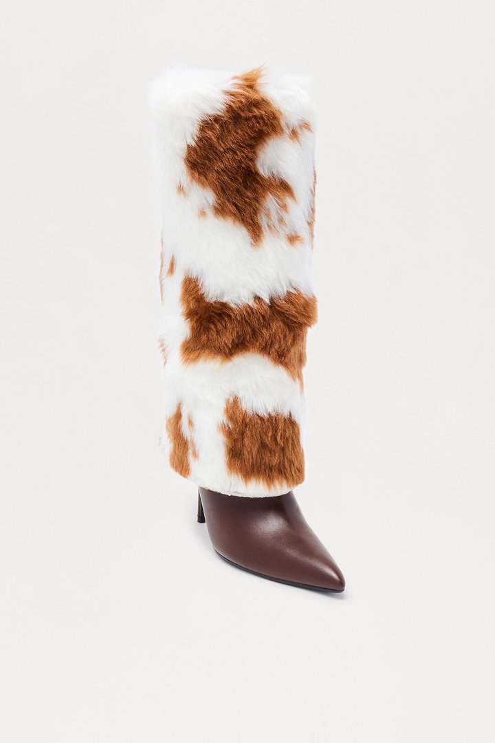 Romi Faux Fur Overlay Boots - Brown/combo