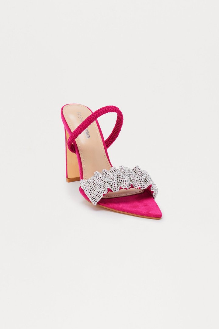 Noely Rhinestone Slingback Heels - Fuchsia