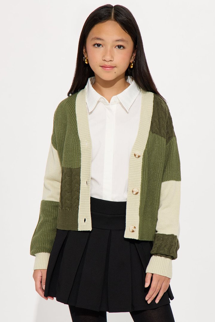 Mini Good Form Color Block Sweater - Olive/combo
