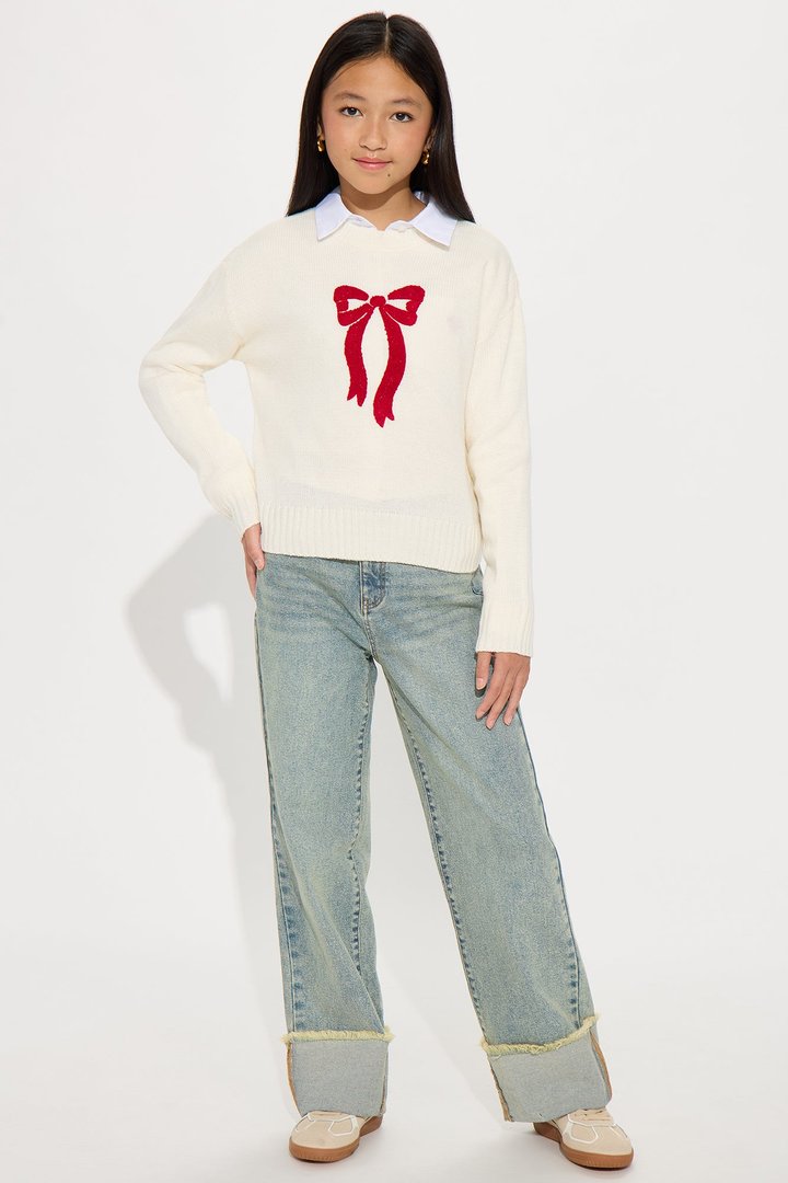 Mini About A Girl Bow Sweater And Scrunchie Set - White/Combo