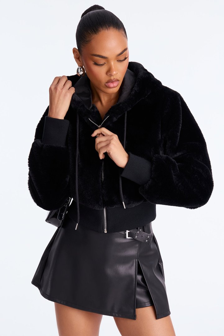 Keep Me Warm Faux Fur Jacket - Black