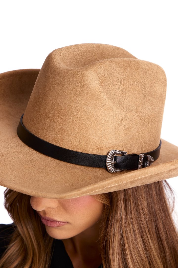 Rodeo Girl Faux Suede Cowboy Hat - Tan