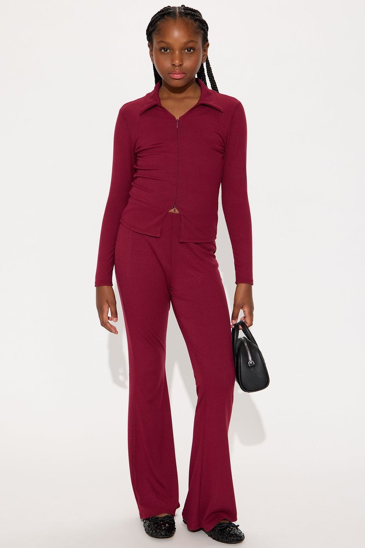 Mini Marlen Ribbed Pant Set - Burgundy