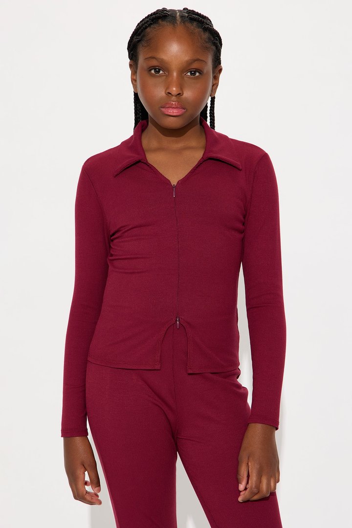 Mini Marlen Ribbed Pant Set - Burgundy