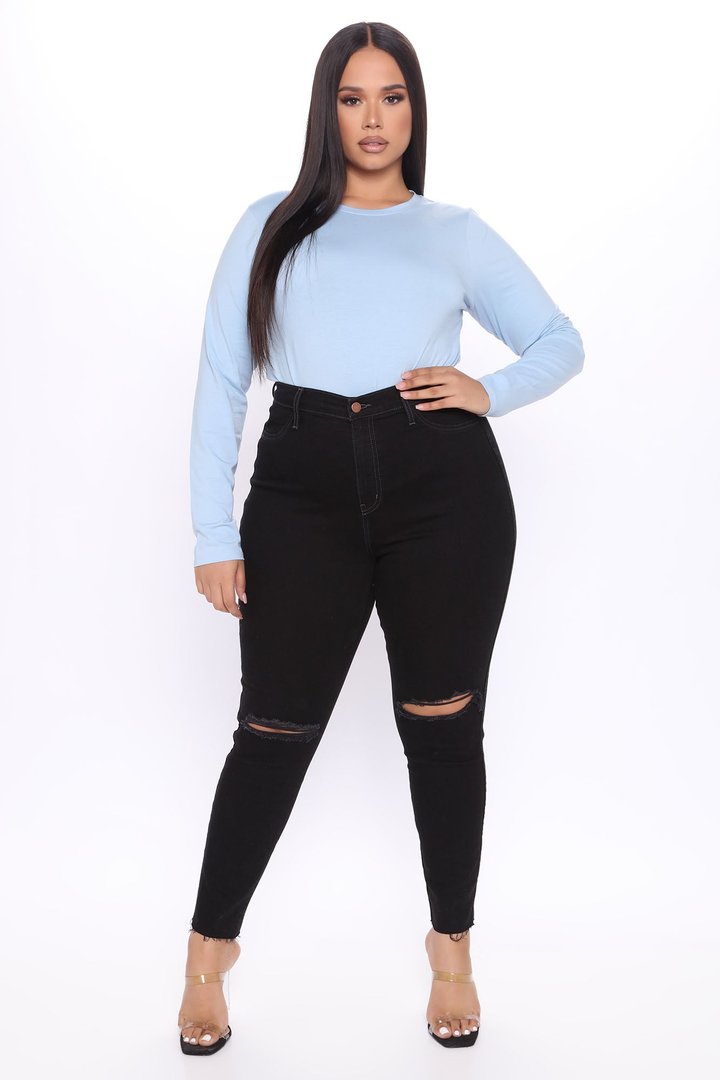 Lily Crew Neck Long Sleeve Top - Light Blue