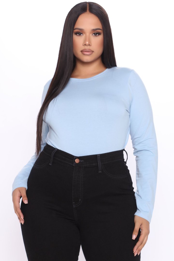 Lily Crew Neck Long Sleeve Top - Light Blue