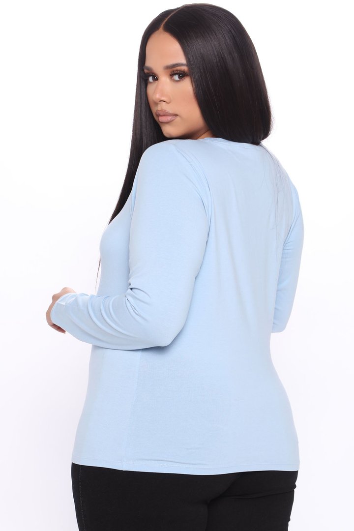 Lily Crew Neck Long Sleeve Top - Light Blue