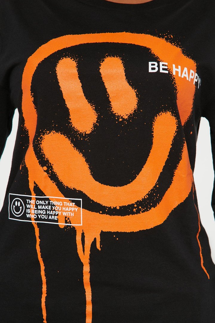 Be Nice Smiley Face Long Sleeve Tee - Black