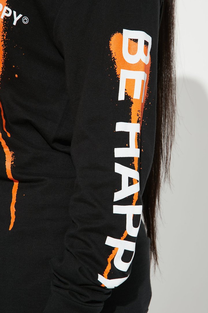 Be Nice Smiley Face Long Sleeve Tee - Black
