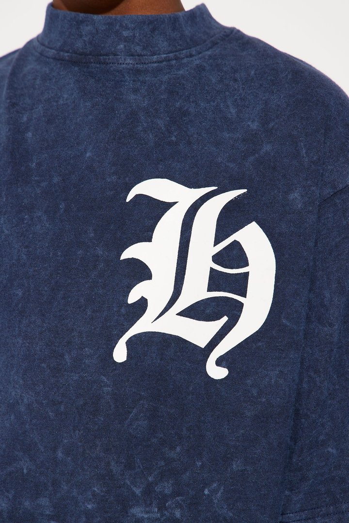Mini Old English Hustle Front/Back Short Sleeve Tee - Navy
