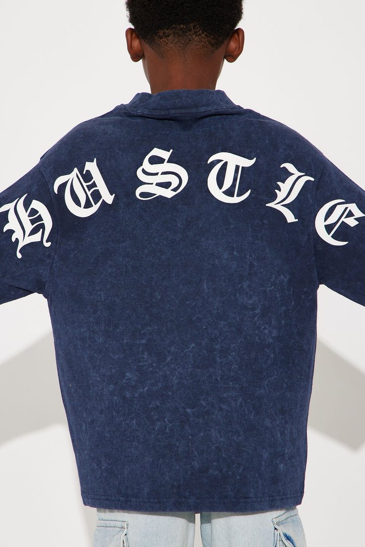 Mini Old English Hustle Front/Back Short Sleeve Tee - Navy