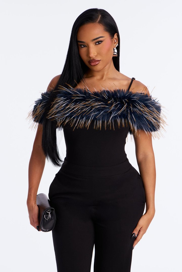 Ruth Faux Fur Jumpsuit - Black