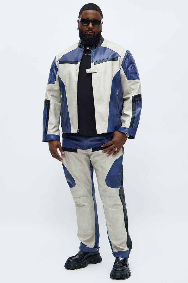 Slim Ignition Paneled Faux Leather Moto Pant - Blue/combo