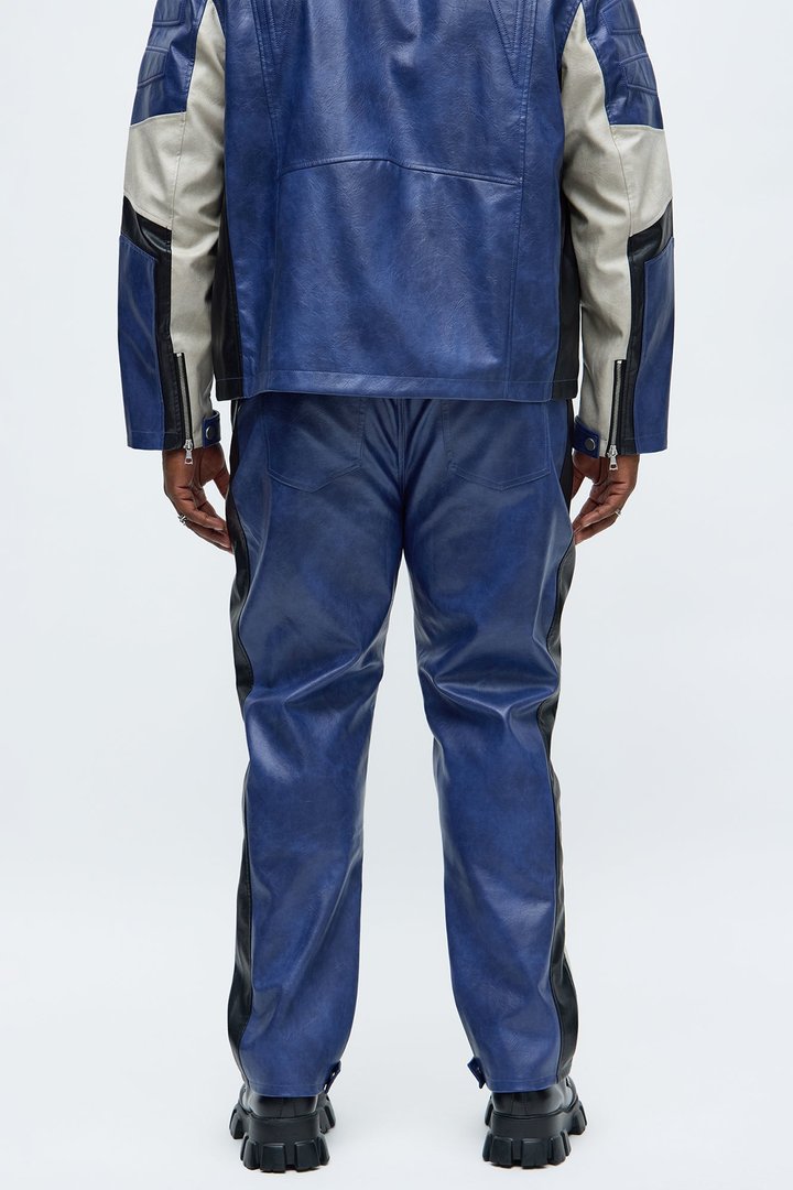 Slim Ignition Paneled Faux Leather Moto Pant - Blue/combo
