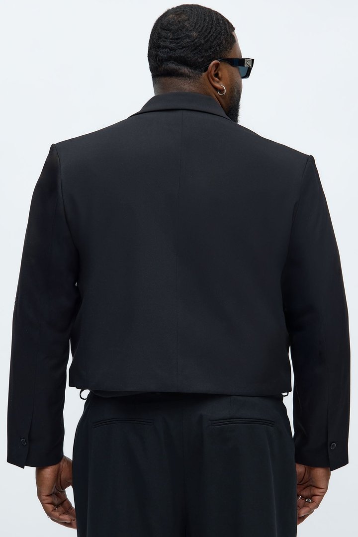 Gabardine Super Cropped Single Breasted Blazer - Black