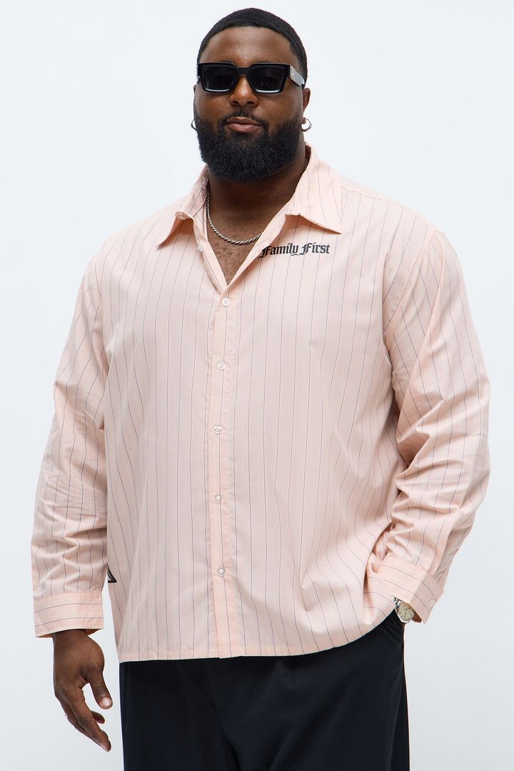 Oversized Graphic Printed Long Sleeve Button Up Shirt - Pink/combo