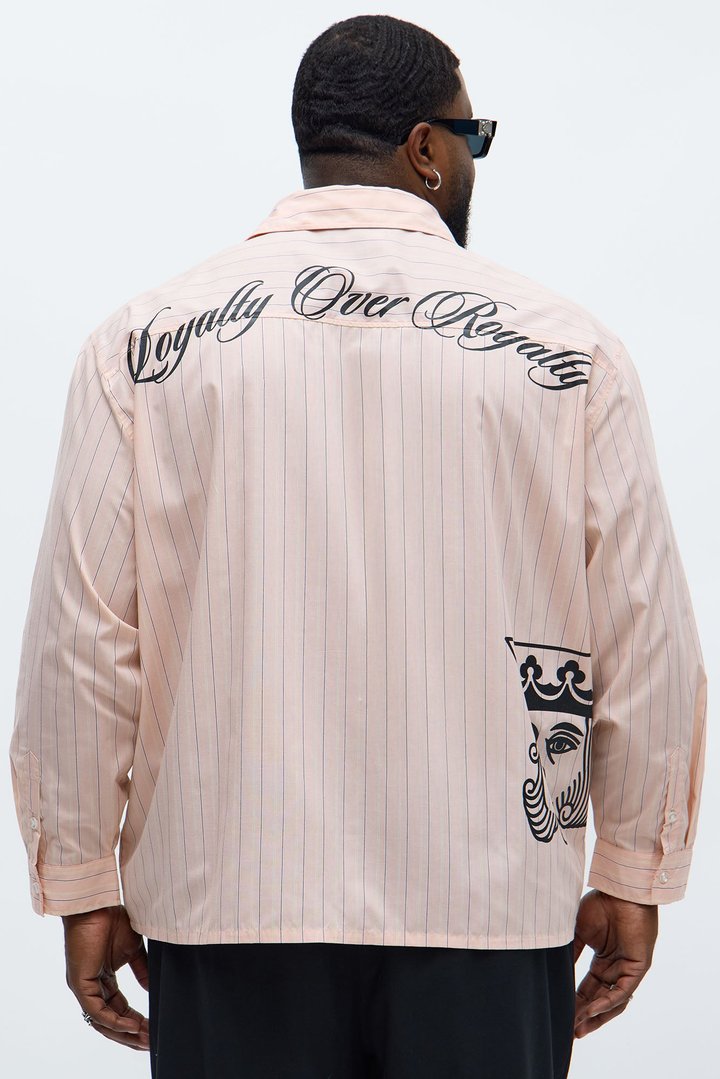 Oversized Graphic Printed Long Sleeve Button Up Shirt - Pink/combo