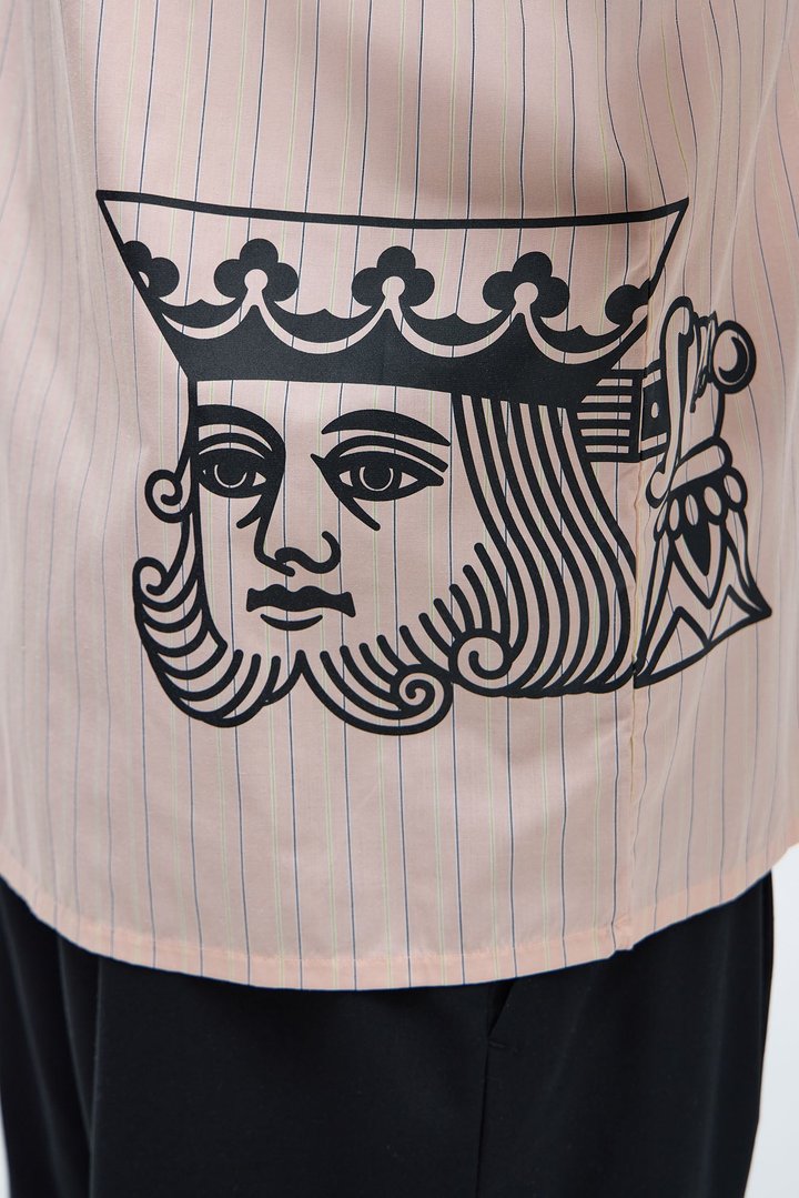 Oversized Graphic Printed Long Sleeve Button Up Shirt - Pink/combo