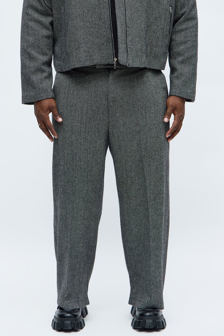 Split Wide Leg Textured Trouser - Black/combo