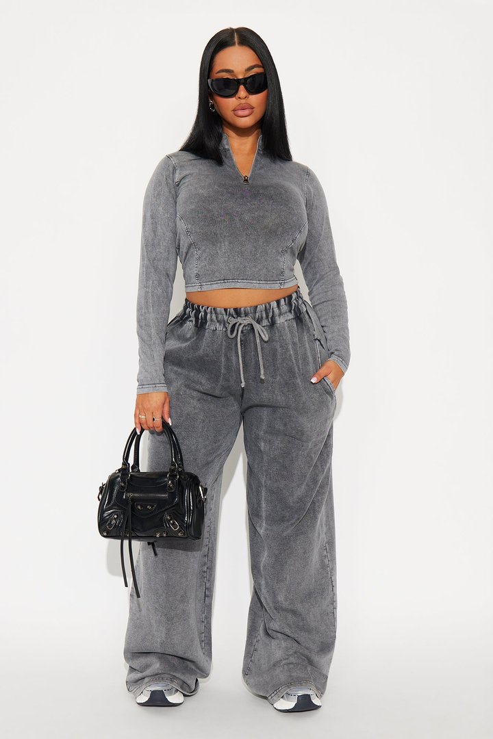 Don't Mind Me Washed Pant Set - Charcoal