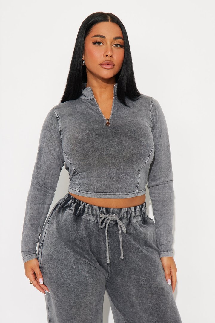 Don't Mind Me Washed Pant Set - Charcoal