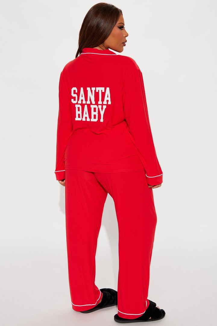 Santa Baby 3 Piece Long Sleeve PJ Pant Set - Red/White
