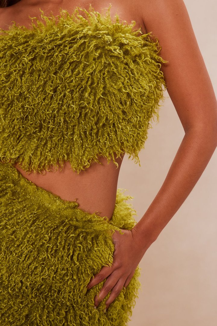 Elsie Faux Fur Mini Skirt Set - Chartreuse