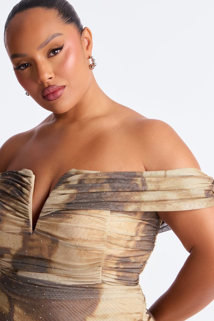 Nalani Tie Dye Rhinestone Mesh Midi Dress - Olive