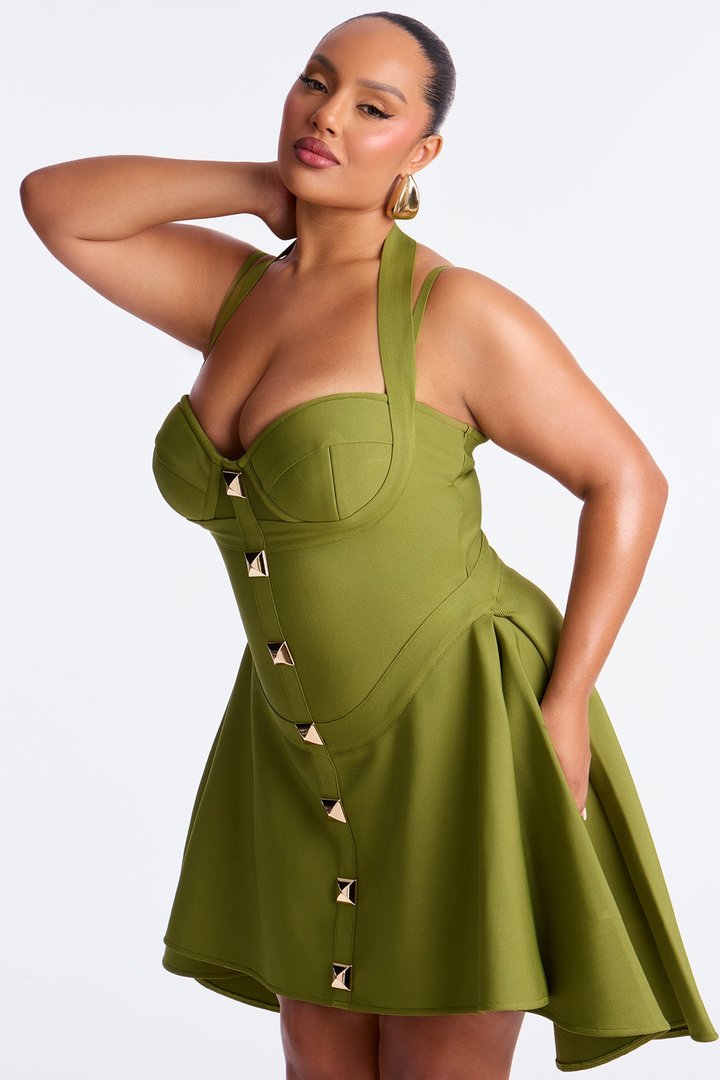 Alondra Asymmetrical Bandage Midi Dress - Olive