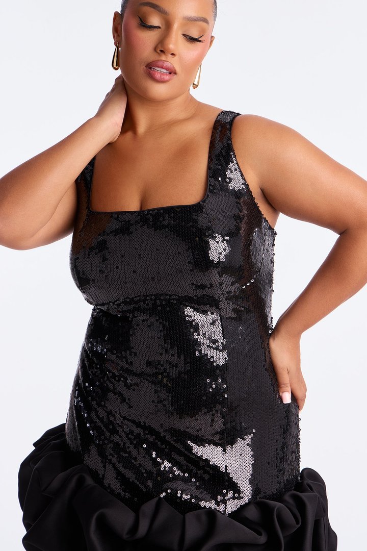 Tall Sienna Sequin Satin Mini Dress - Black