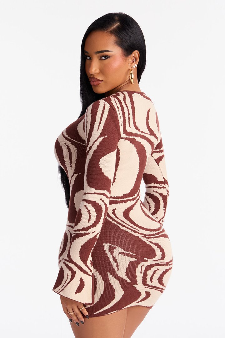Inner Peace Sweater Mini Dress - Brown/combo