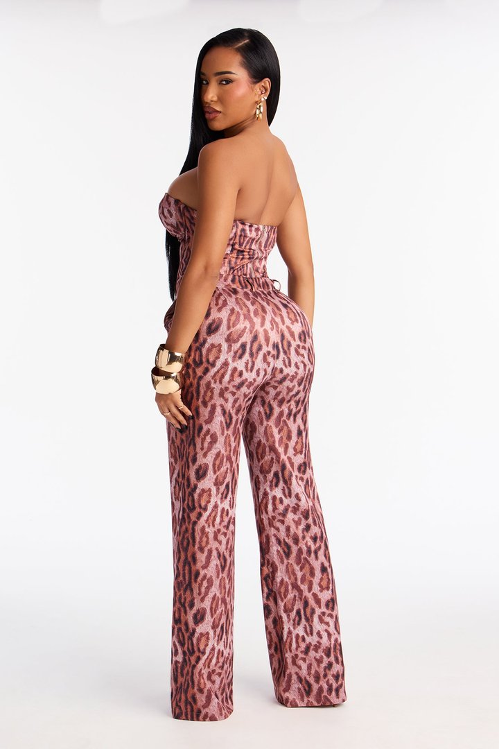 Melania Satin Corset Pant Set - Brown/combo