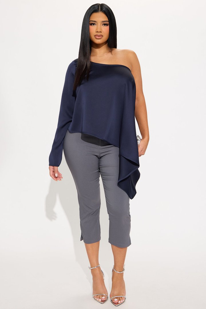 Sugar High One Shoulder Satin Top - Teal