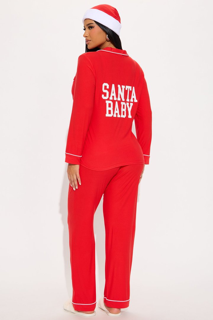 Santa Baby 3 Piece Long Sleeve PJ Pant Set - Red/White