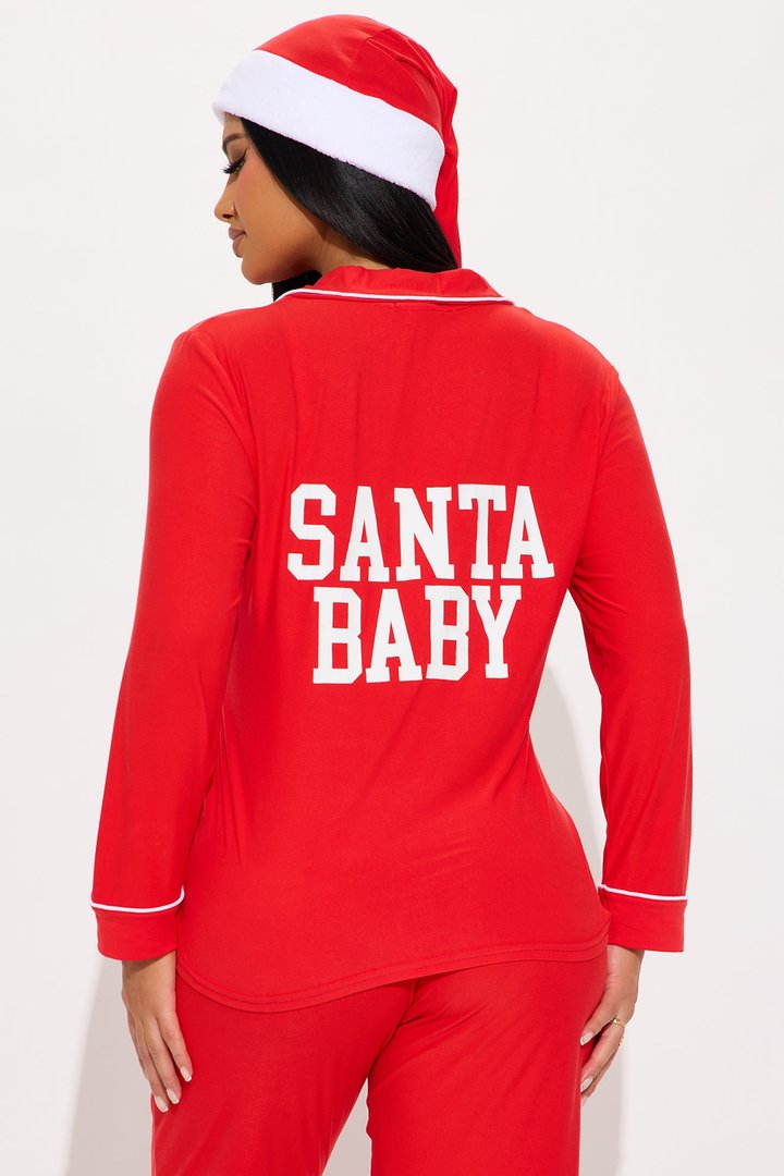 Santa Baby 3 Piece Long Sleeve PJ Pant Set - Red/White