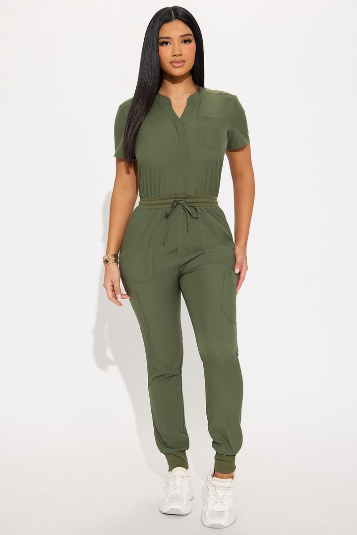 Full Shift Stretch Jogger Scrub Uniform Jumpsuit - Olive