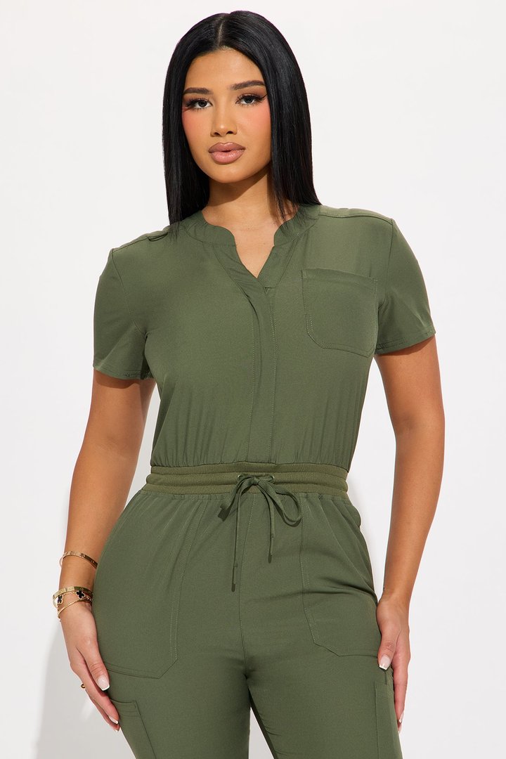 Full Shift Stretch Jogger Scrub Uniform Jumpsuit - Olive