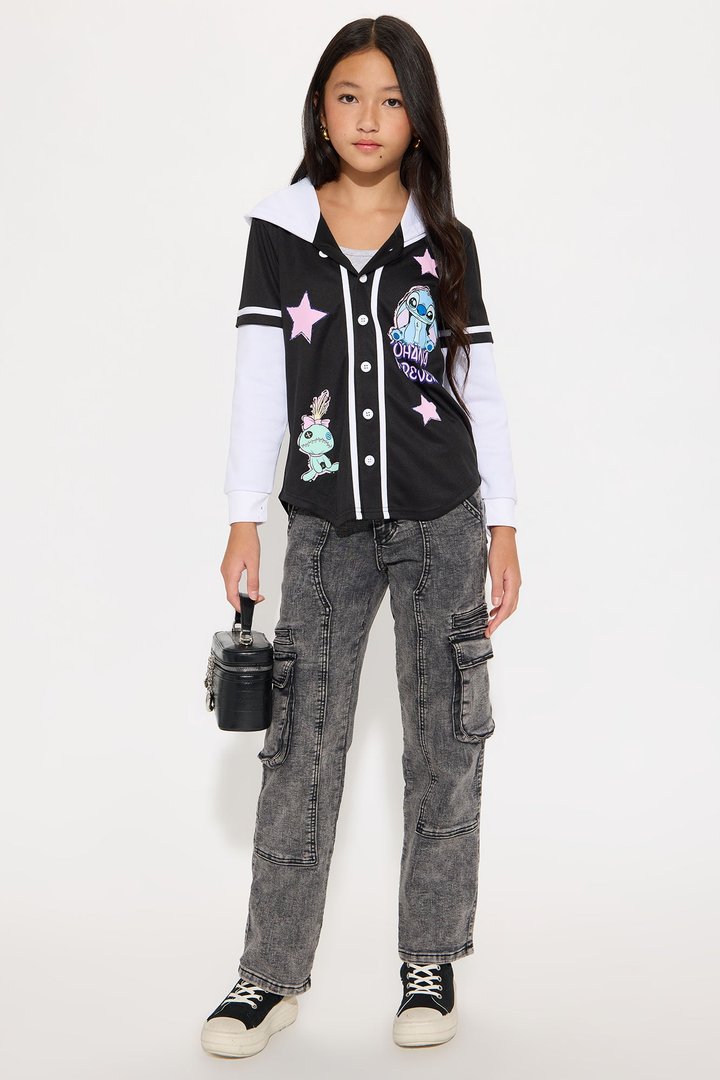 Mini Stitch Ohana Forever Hooded TwoFer Jersey - Black/White