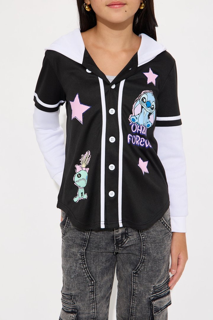 Mini Stitch Ohana Forever Hooded TwoFer Jersey - Black/White