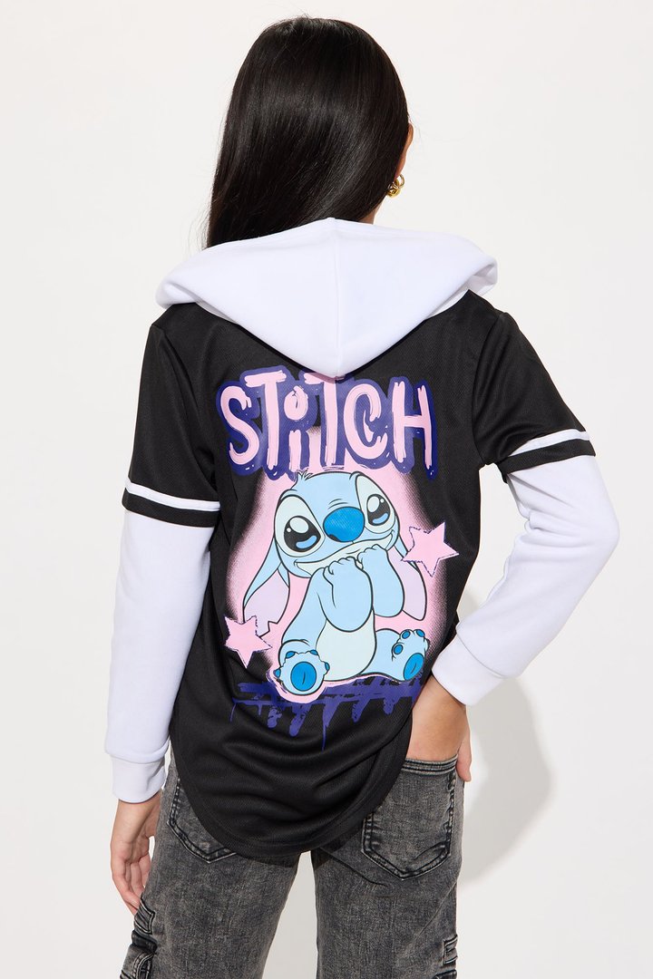Mini Stitch Ohana Forever Hooded TwoFer Jersey - Black/White