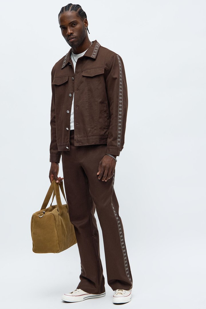 On A Loop Embroidered Stitch Trucker Jacket - Brown