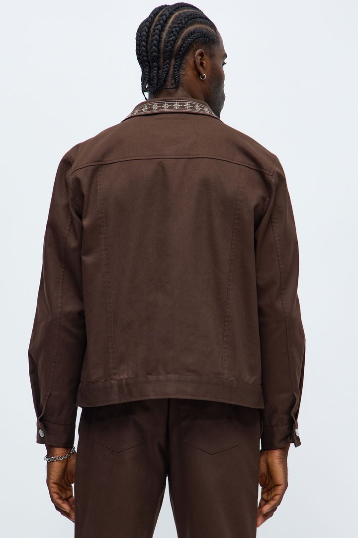On A Loop Embroidered Stitch Trucker Jacket - Brown