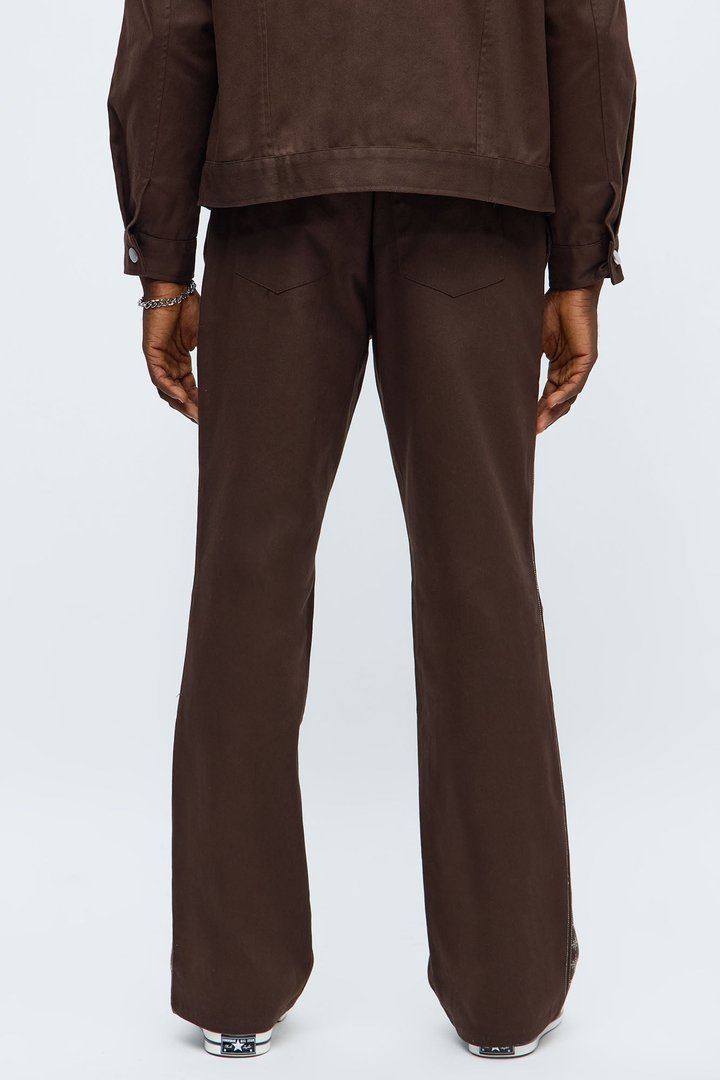 Stacked Slim Flare On A Loop Embroidered Stitch Pant - Brown