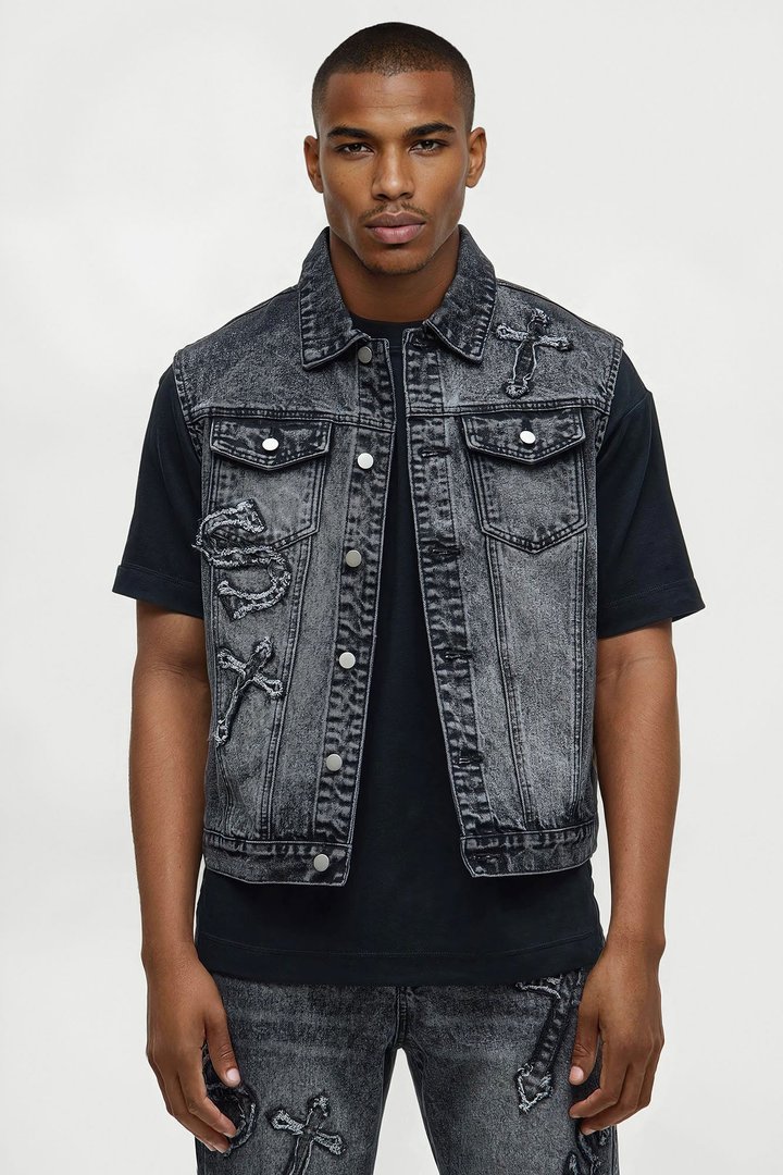 Street Testament Denim Vest - Grey
