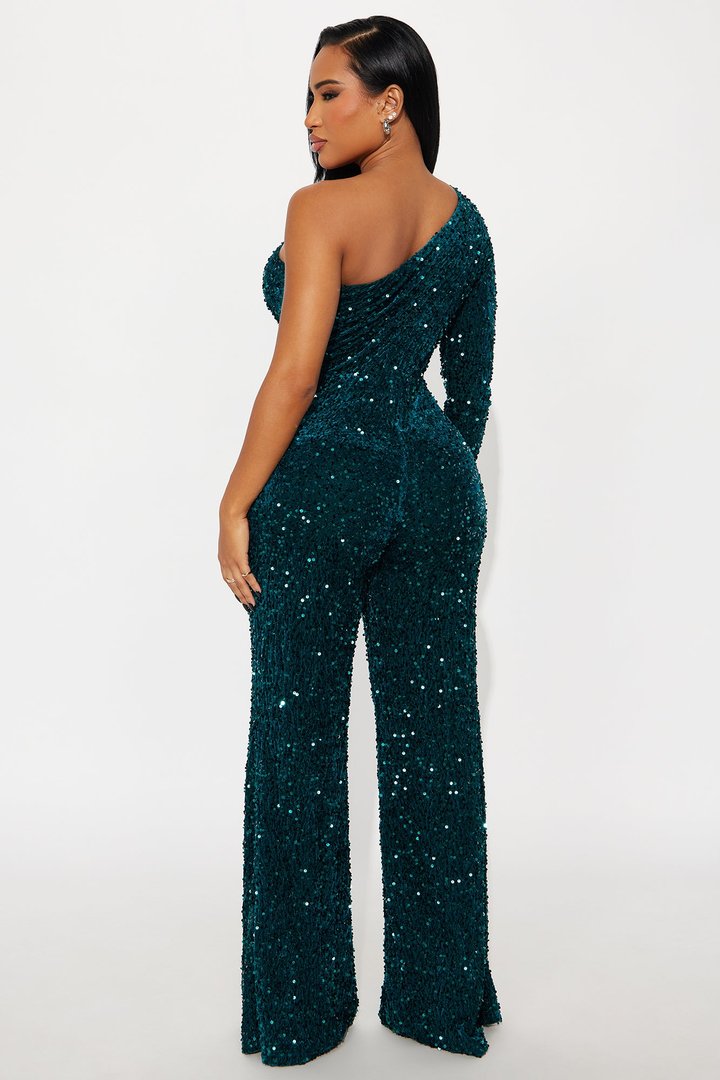 Cece Sequin One Shoulder Jumpsuit - Emerald