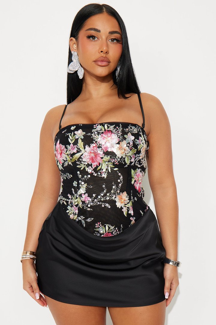 Gloss & Glow Draped Sequin Mini Dress - Black/combo