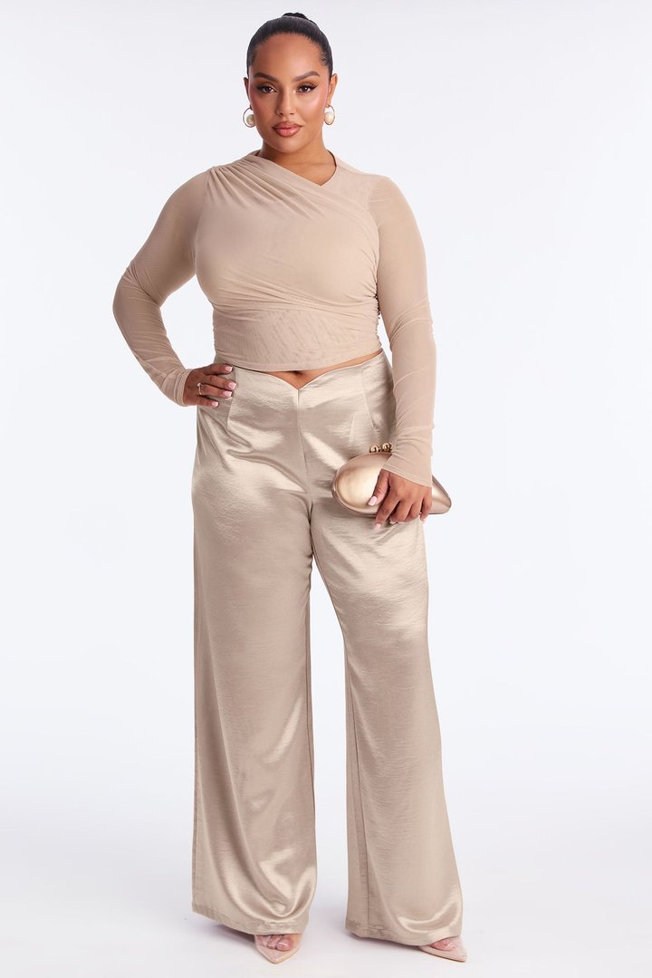 Sweet Serenade Satin Wide Leg V Front Pant 33 - Silver