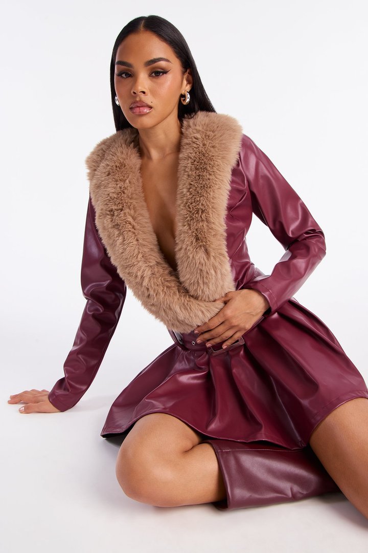 Kathryn Faux Leather Micro Mini Dress - Burgundy